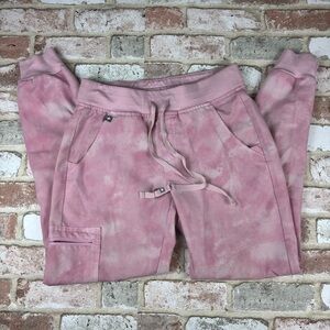 FIGS Zamora Jogger Scrub Pants Womens XS Pink Tie-Dye VGUC Health Care Work Doc